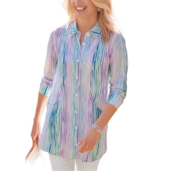 Soft Surroundings Button Front Striped Tunic Long Sleeve Size Small - Picture 16 of 16